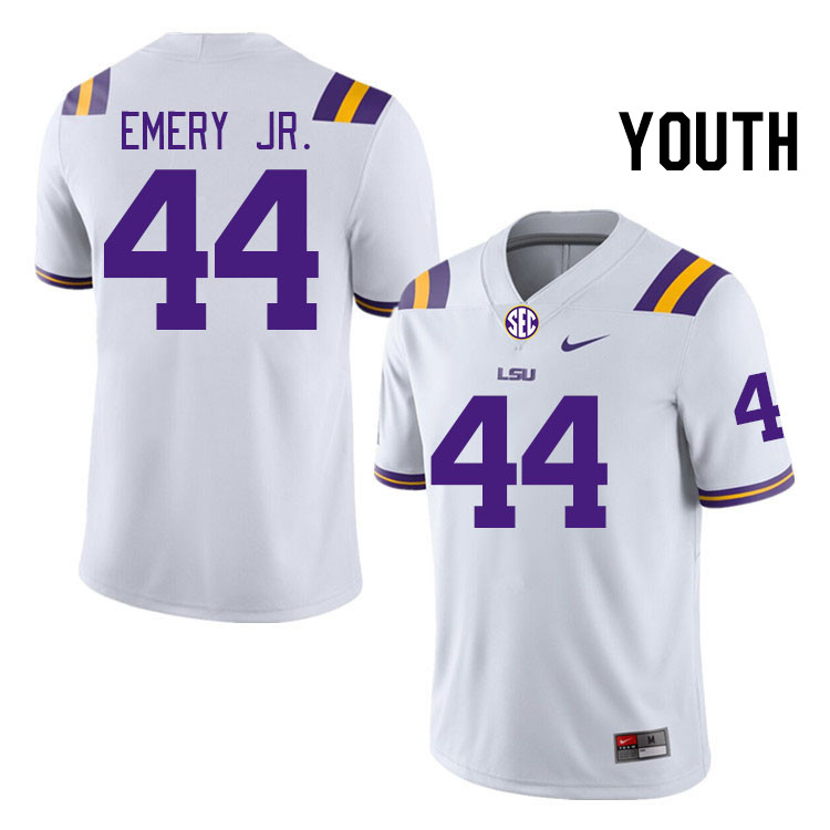 Youth #44 John Emery Jr. LSU Tigers College Football Jerseys Stitched-White